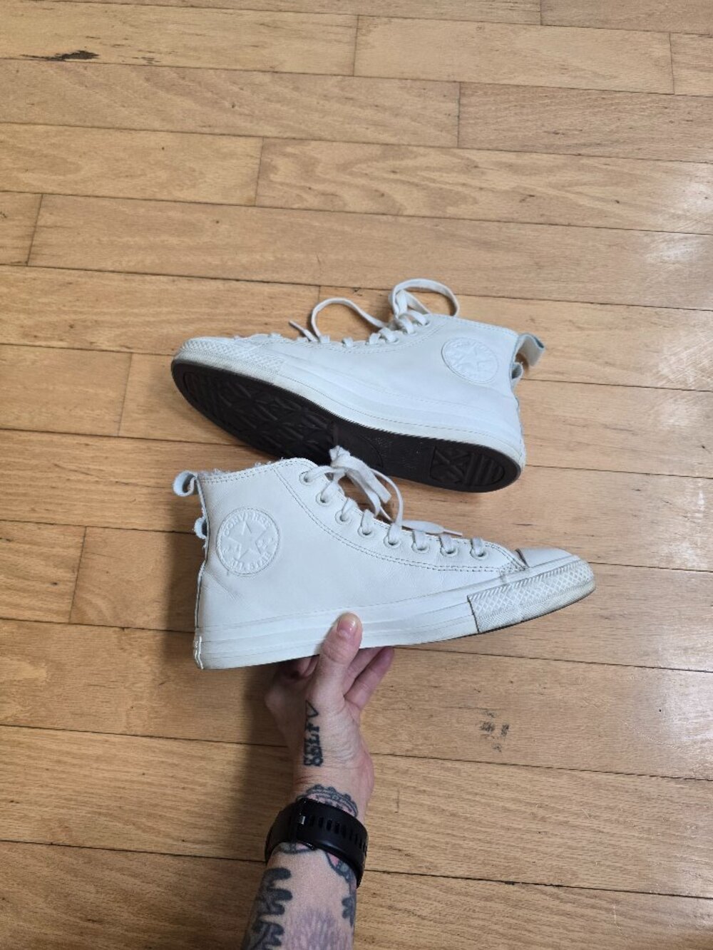 Converse | Chuck Taylor All Star white monochrome leather sneakers | WMS 8.5